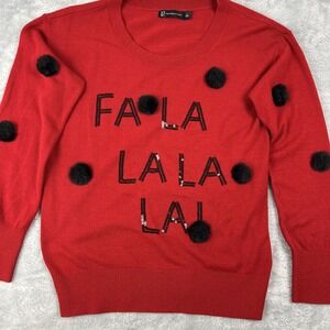 NY&C Sweater Women's Large Holiday Christmas Party Caroling Cheer Red Black